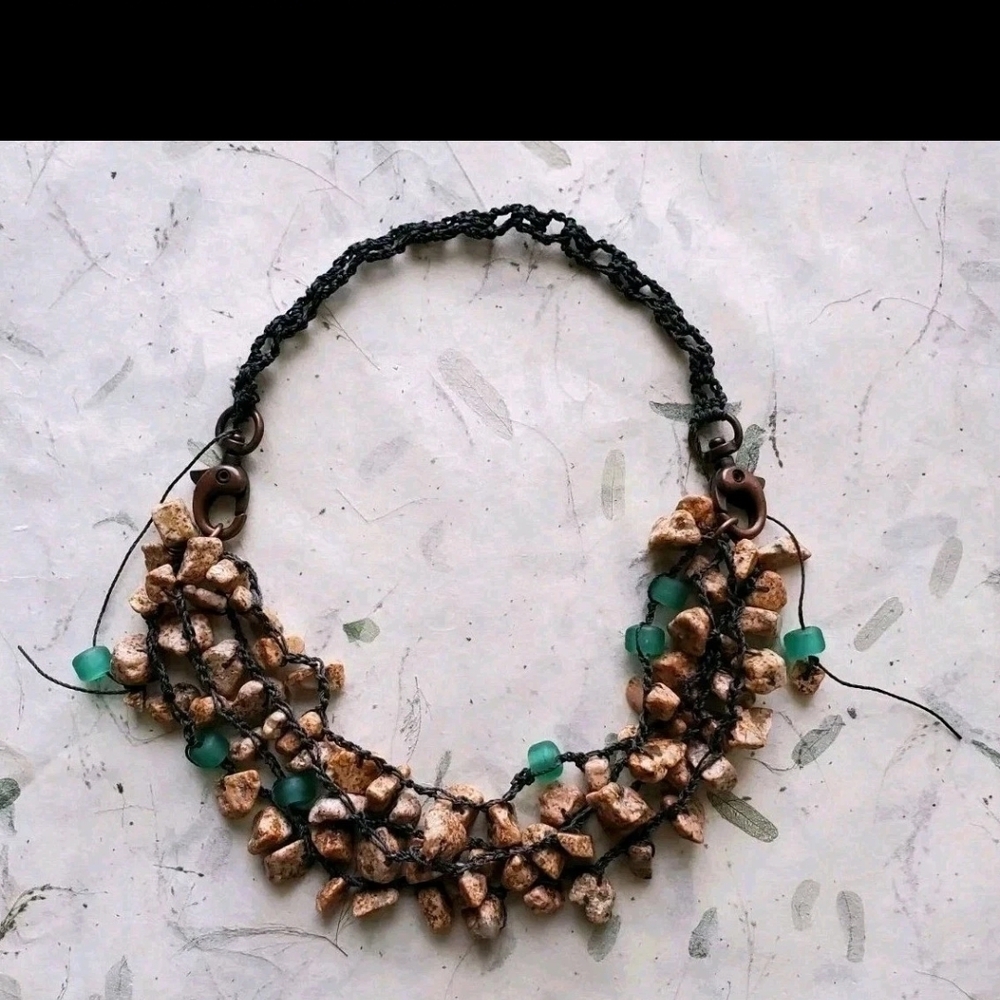 Handmade Gemstone Beaded Necklace With Hand Crocheted Silk & Glass Beads